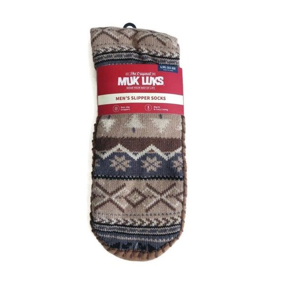 MUK LUKS Other - MUK LUKS Mens Slipper Socks Size L/XL Shoe Size 11/13 Tan Tree Warm Comfortable